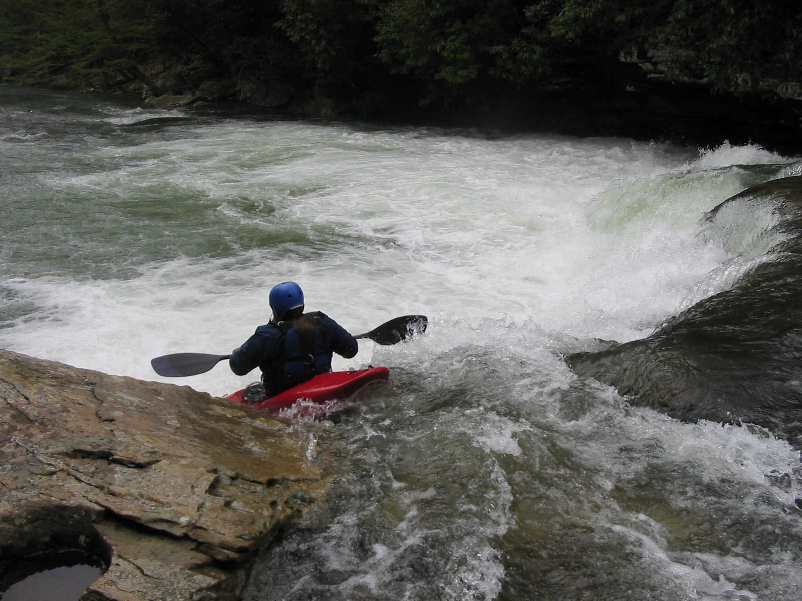 Mike Wellman running the third of the Three Falls a.k.a. Flake Falls (Photo by Bob Maxey - 4/27/04)