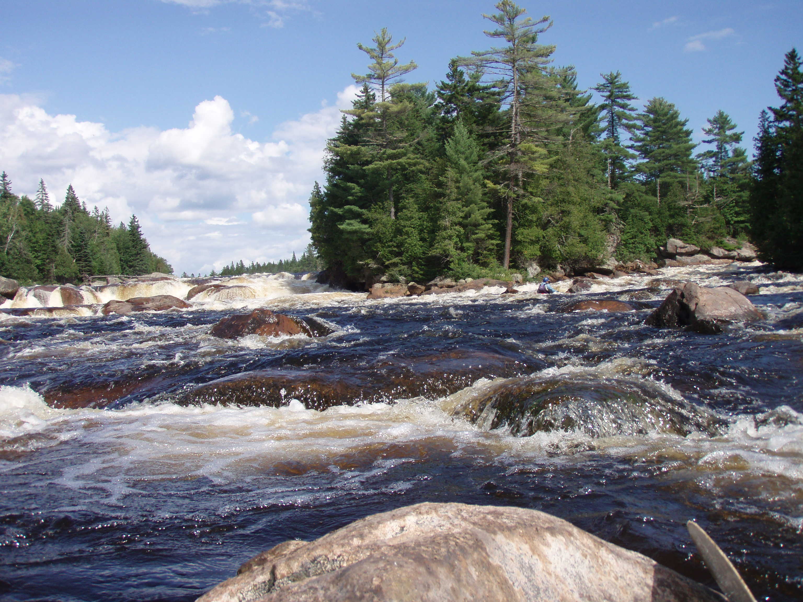 Looking back upstream at end of third class 4 and the 12 foot falls to its river right (Photo by Keith Merkel - 8/15/08)