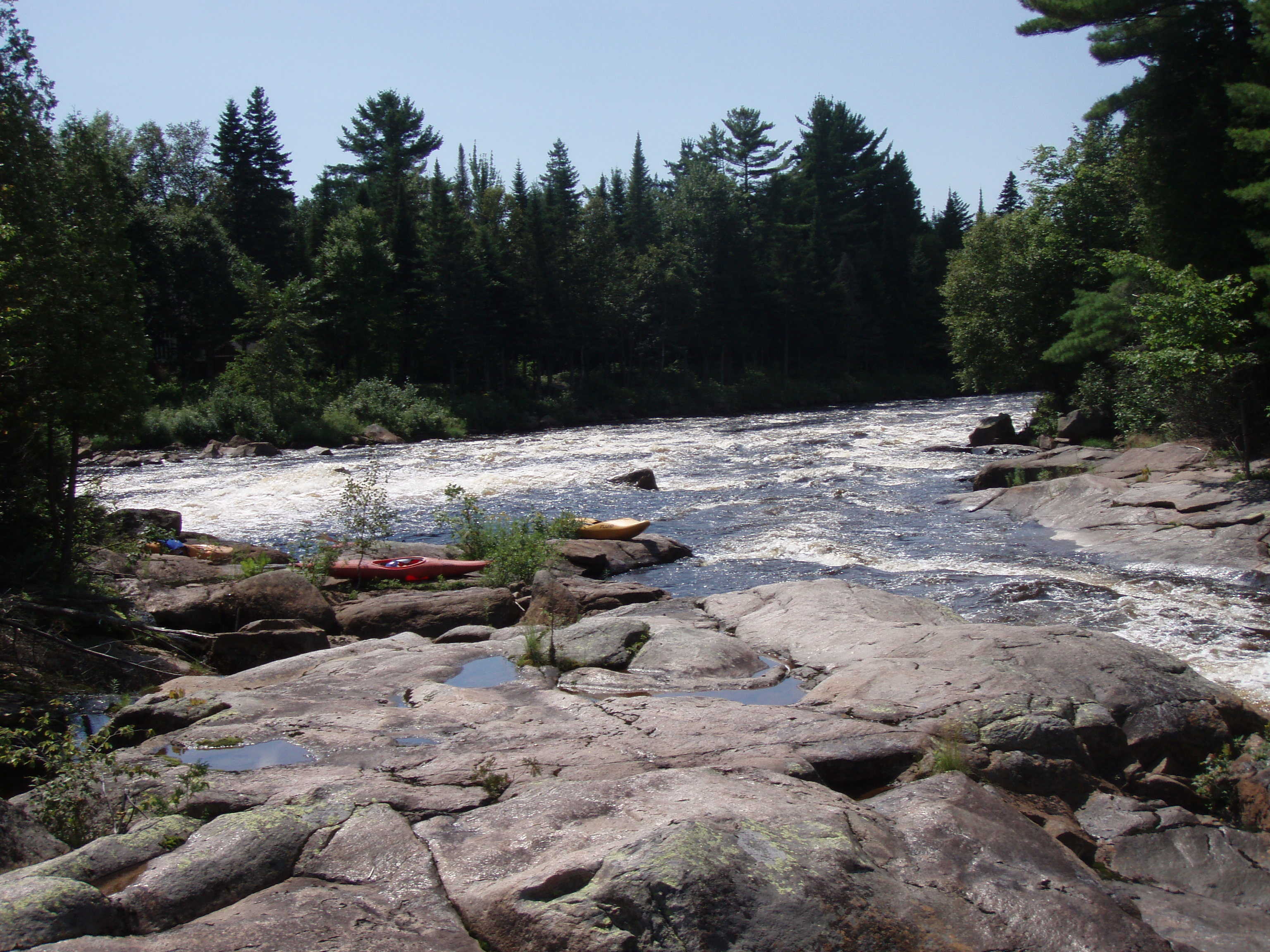 Looking downstream from island with channel to the right and second class 4 to the left (Photo by Keith Merkel - 8/15/08)