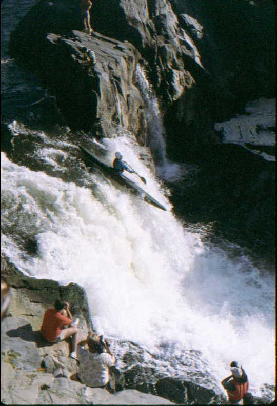 Great Falls racer launching at the Virginia Falls (Photo by Bob Maxey - 8/11/91)