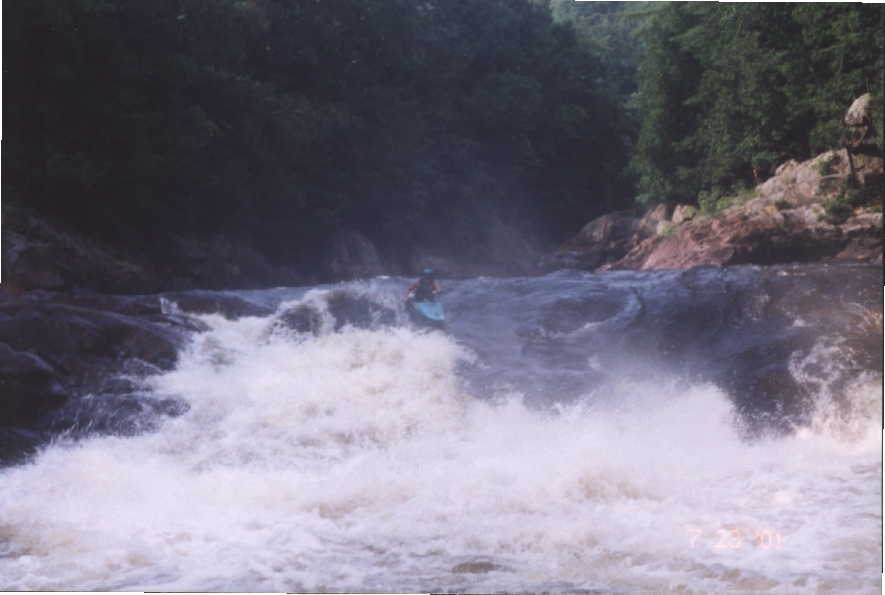 Susan Claus braving the Seventh Sister (Photo by Keith Merkel - 7/23/01)