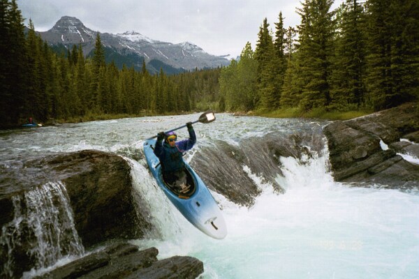 Robert Goo at first Ledge on the Sheep River (Photo by Keith Merkel - 6/28/99)