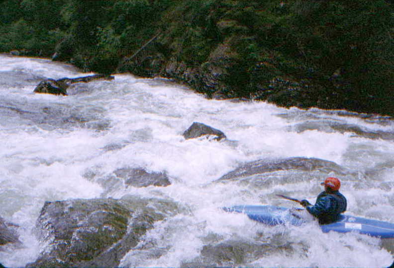 Lee Belknap negotiating one of many rapids on the Skook (Photo by Bob Maxey - 7/3/99)