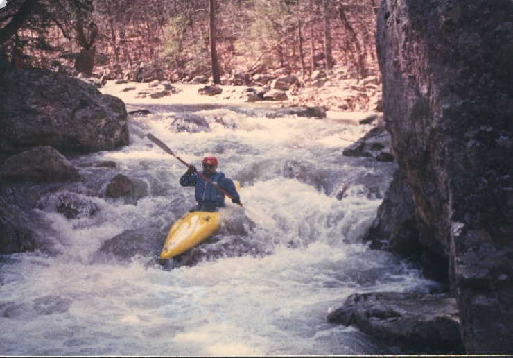 Keith Merkel scraping along on Trout Run many years ago