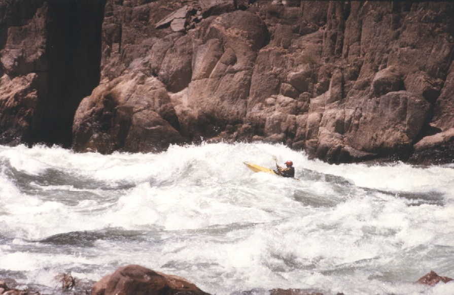 Keith Merkel in one of many rapids in the Grand Canyon (1996)